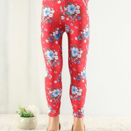 Babyhug Cotton Lycra Full Length Stretchable Leggings Floral Print- Red-image-35