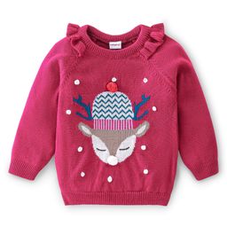 Babyhug Full Sleeves Deer Design Pullover -Fuschia-image-73
