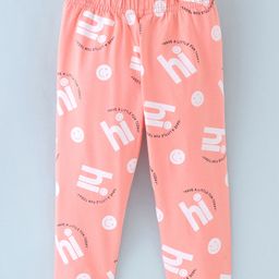 Doreme Cotton Lycra Knit Full Length Leggings Text Print -Peach-picture-17