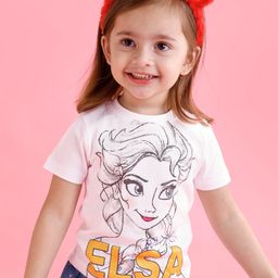 Babyoye Disney Cotton Half Sleeve T-Shirt With Princess Elsa Graphics - White-image-82