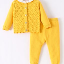Kookie Kids Knit Full Sleeves Sweater Set with Cable Knit Design - Yellow-image-96