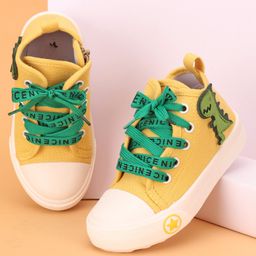 Cute Walk by Babyhug Lace up Casual Shoes With Dino Applique - Yellow-image-60