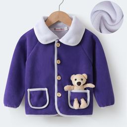 Kookie Kids Full Raglan Sleeves Front OpenFur Winter Jacket with Teddy Bear Applique - Purple-image-91