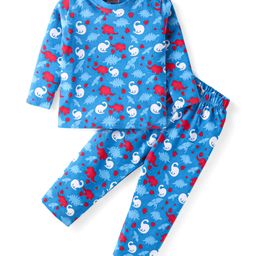 Babyhug Cotton Knit Full Sleeves Night Suit With Dino Print - Blue-picture-28