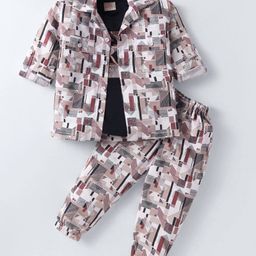 Rikidoos Cotton Full Sleeves Abstract Printed Shirt & Pant With Inner Tee Set -Multi Colour-picture-11