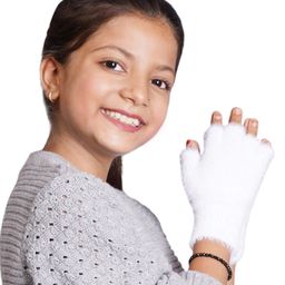 BHARATASYA Woollen Blend Fur Detailed Half Finger Gloves - White-image-53