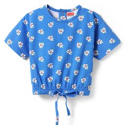 Babyhug Cotton Knit Half Sleeves Top with Floral Print - Blue-picture-25