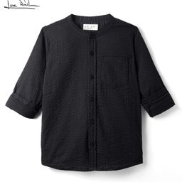 Arias 100% Cotton Woven Full Sleeves Mandarin Collar Shirt With Textured Design - Black-image-90