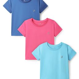 Pine Active Knit Half Sleeves Solid Color T-Shirts Pack of 3 - Light Blue & Blue-image-88