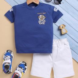 TOONYPORT Cotton Half Sleeves Dog & Battle Rage Text Printed Tee & Shorts Set - Blue-image-65