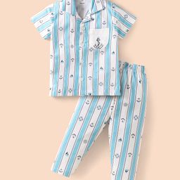CUCUMBER Sinker Knit Half Sleeves Co-Ord Night Suit With Nautical Theme Print - White-image-72