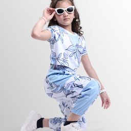 OLLINGTON ST. Cotton Knit Half Sleeves Printed Top & Knit Joggers Set - Multicolor-picture-7
