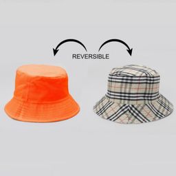 Tipy Tipy Tap Cotton Solid & Checked Reversible Bucket Cap - Orange - Diameter - 60cm-image-77