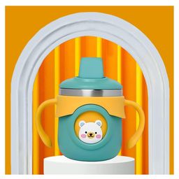 The Cheeky Kidzz Baby Stainless Steel Hot & Cold Double Wall Feeder Insulated Vacuuming Bottle Sipper Sippy Cup For Kids With Straw BPA Free(GREEN)-260 ml-19