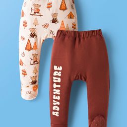 Babyoye 100% Cotton Knit Footed Diaper Leggings with Adventure Print Pack of 2 - Maroon & Beige-picture-18