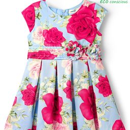 Babyoye Woven Sleeveless Party Dress With Floral Digital Print & Applique - Multi Colour-picture-32