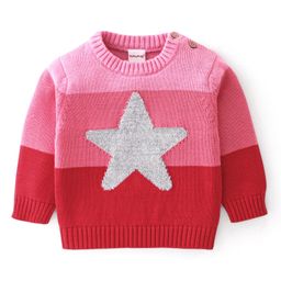 Babyhug Knit Full Sleeves Color Block Baby Sweater Set with Cap with Star Design -Multicolor image 2
