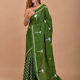 JAIPURI PRINT Floral Pure Cotton Block Print Saree-7