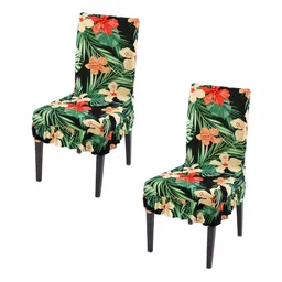 HOKIPO Set Of 2 Green & Orange Printed Chair Covers-27