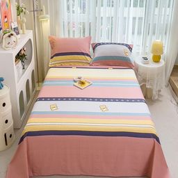 JC HOME Pink & Blue Striped Pure Cotton 220 TC Queen Bedsheet Set-2.30 m x 1.80 m-image-98