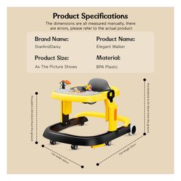 StarAndDaisy Baby Walker with Anti Fall Brake Pads with 3 Speed Height Adjustment, Multi-Level Seat, Recreational Music Toy Bar, Easy to Store -Yellow image 3