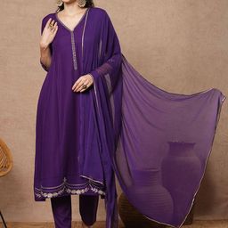 KALINI Women Ethnic Motifs Embroidered Regular Thread Work Kurta with Trousers & With Dupatta-picture-0