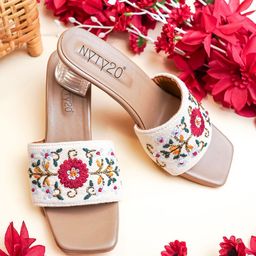 NYTY20 Women Woven Design Ethnic Embellished Block Heels Sandals-16