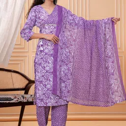 JC4U Women Floral Printed Pure Cotton Kurta with Pyjama & Dupatta-image-30