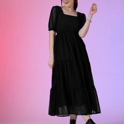 Raiyani Enterprise Women Puff Sleeve Fit & Flare Midi Dress-picture-40