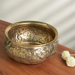 Living Scapes by Pantaloons Gold Aluminium Decorative Urli-21