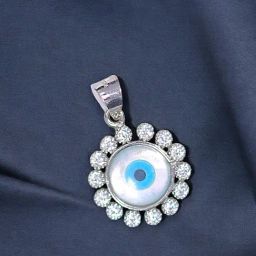 Taraash 925 Sterling Silver Evil Eye Design Round CZ Unisex Pendant-image-11