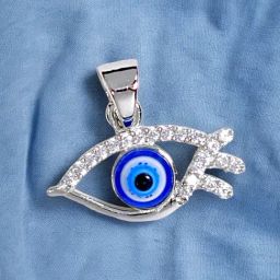 Taraash 925 Sterling Silver Blue & White Cubic Zirconia Evil Eye Unisex Pendant-image-69