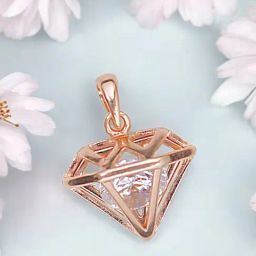 Taraash Rose Gold Inverted Triangular Dimond Shaped Pendant with Central White CZ for Women & Girls-image-58
