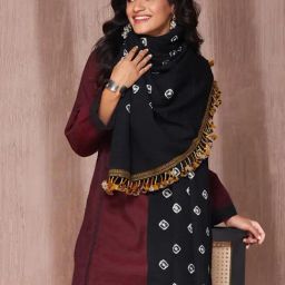 Fabindia Black Wool Regular Fit Tie & Dye Shawl-picture-10