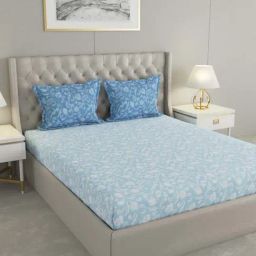 Raymond Home Mystique Blue 110 TC Cotton Queen Bedsheet with 2 Pillow Covers-image-74