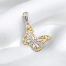 Taraash 925 Sterling Silver Butterfly Pendant with White CZ for Women & Girls (Golden)-45