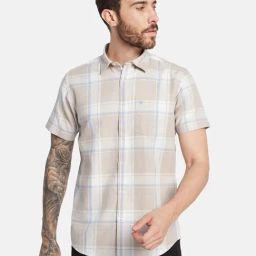 Mettle Khaki Cotton Regular Fit Checks Shirt-picture-5