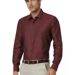 Van Heusen Maroon Cotton Slim Fit Self Pattern Shirt-picture-19