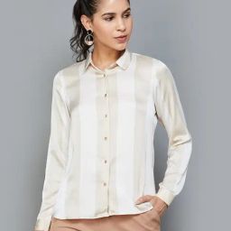 Code by Lifestyle White & Beige Striped Shirt-image-87