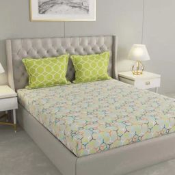 Raymond Home Mystique Green & Blue 110 TC Cotton Queen Bedsheet with 2 Pillow Covers-image-76