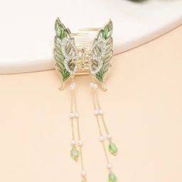 Panash Gold Plated CZ Stone Studded Leaf Shaped Hair Claw Clip-image-79