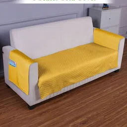 HOKIPO Yellow 3 Pieces Self Design 1 Seater Seat Mat with Arms-16