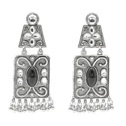 Shining Jewel-By Shivansh Silver Plated Stones Studded Geometric Shaped Drop Earrings-18