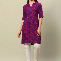 Rangriti Purple Printed Straight Kurta-image-12