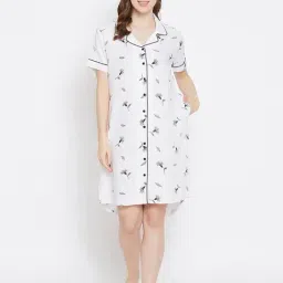 Clovia White Printed Nighty-picture-0