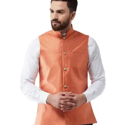 Sojanya Orange & Gold Printed Nehru Jacket-picture-27