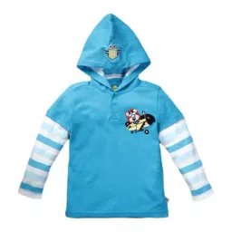 Pranava Kids Blue Cotton Patch Work Hooded T-Shirt-picture-37