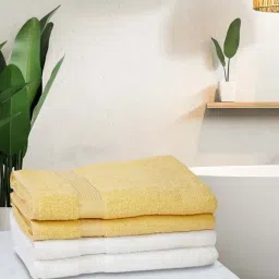 LORENA 100% Cotton Super-Soft Terry Towels -4pc Bath Towel (d`ross) solid-yellow/white-13