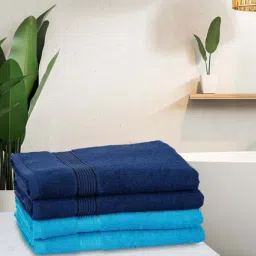 LORENA 100% Cotton Super-Soft Terry Towels -4pc Bath Towel (d`ross) solid-navy blue/turq-image-64