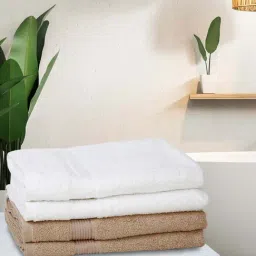 LORENA 100% Cotton Super-Soft Terry Towels -4pc Bath Towel (d`ross) solid-white/taupe-3